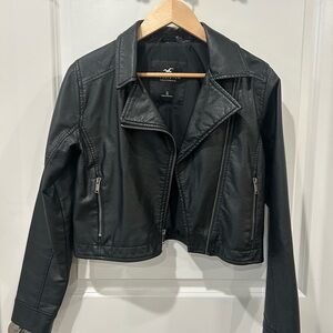 Hollister Women's Cropped Faux Black Leather Biker Jacket